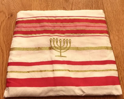 Miniatura 2 de Bata Mesiánica Judío Rosa y Oro Tallit Chal de oración Tamaño 57-180 Cm, Blanco, Blanco