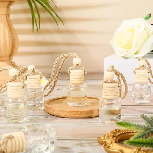 Miniatura 4 de Whaline 30 unidades de difusor de aceite ambientador para automóvil, botellas colgantes de vidrio vacías con embudo de pipeta para aceites