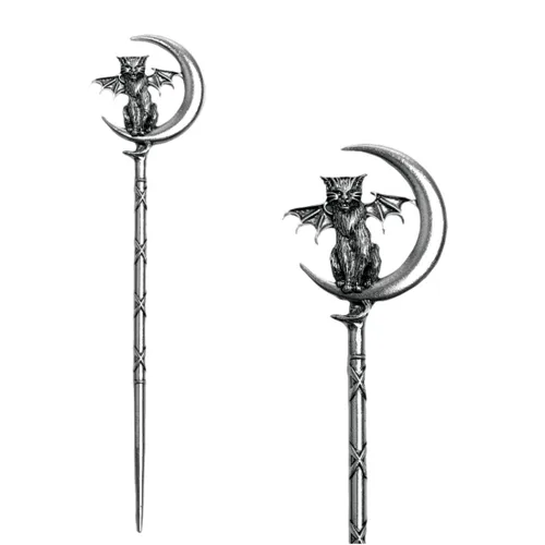 Miniatura 17 de 2 piezas de horquillas retro de Halloween para mujer, negras, góticas, de bruja, con luna y gato, para peinado (CAL1)
