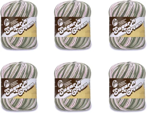 Lily Sugar'N Cream - Ovillo de camuflaje rosa de gran tamaño, paquete de 6 unidades de 3.00 oz/3 onzas, algodón, 4 medianos (peinado), 150 yardas,