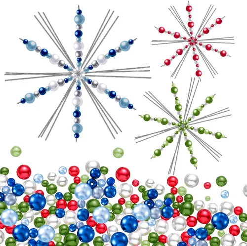 Miniatura 10 de Hotop 24 piezas de forma de alambre de copos de nieve de Navidad, copos de nieve de metal, cuentas de Navidad para bricolaje, dijes de cinta con 3