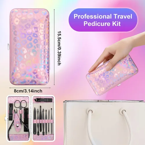 Miniatura 6 de CGBE Juego de cortaúñas, 12 piezas de acero inoxidable para hombres, juego de manicura y pedicura para regalos para hombres, color negro