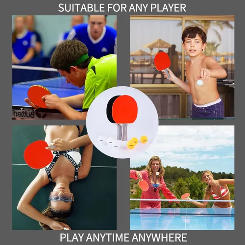 Miniatura 8 de WIn SPORTS Juego de palas de ping-pong, juego de raqueta profesional de tenis de mesa con 6 pelotas de ping pong, juego de 4 jugadores, juego