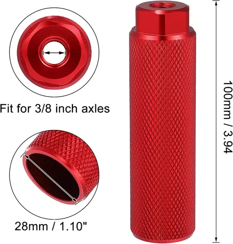Miniatura 3 de X AUTOHAUX 2 pares 3.937x1.102 in universal aleación de aluminio eje trasero pie clavijas reposapiés para BMX MTB bicicleta ajuste 3/8 pulgadas Rojo