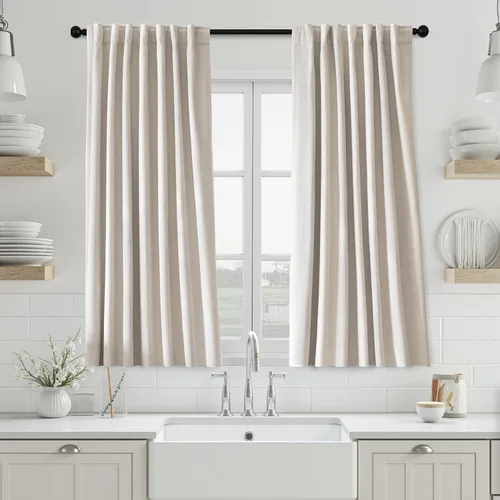 Miniatura 17 de UHITECH - Cortinas opacas beige para sala de estar, cortinas cortas de 35 pulgadas para habitación, cortinas negras para ventanas pequeñas, paneles