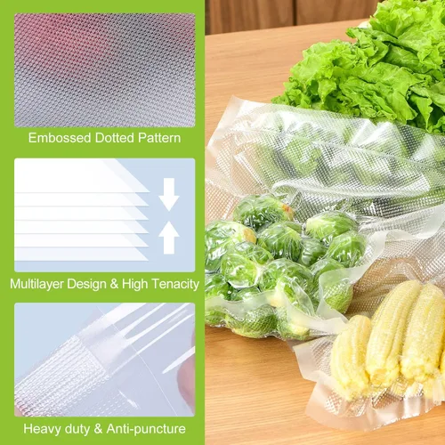 Miniatura 5 de Bonsenkitchen Bolsas de sellado de alimentos al vacío, 8 pulgadas x 50 pies y 11 pulgadas x 50 pies, rollos de bolsa de grado comercial sin BPA