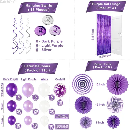 Miniatura 4 de KatchOn, Juego de decoración de fiesta púrpura 2026 – Paquete enorme de 155 globos para arco 2026 Globos 2026, telón de fondo con flecos, Morado