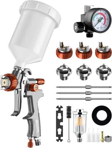 Pistola Pulverizadora de Pintura SICOPRO LVLP, Pulverizador de Pintura para Casa; Pistolas de Pintura Automotriz Kit Premium, Boquillas de Alta Gris3
