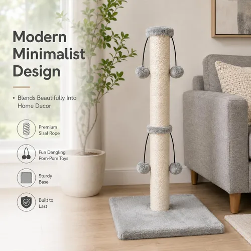 Miniatura 7 de Dimaka - Rascador de gatos de 29 pulgadas con cuerda de sisal natural, rascador para garras de gatitos con 4 bolas de juguete colgantes para gatos
