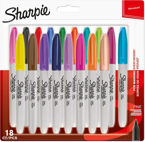 Sharpie Marcadores permanentes | Punta fina | Varios colores divertidos | 18 unidades Surtido de colores estándar