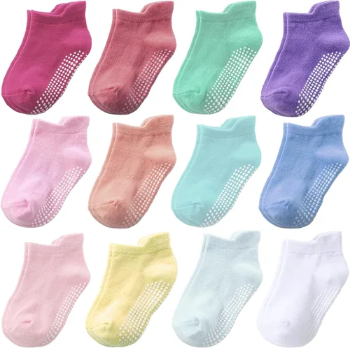 Miniatura 9 de Calcetines antideslizantes para bebés y niños pequeños, de algodón, 12 unidades, calcetines de tobillo lindos para recién nacidos, niños y niñas
