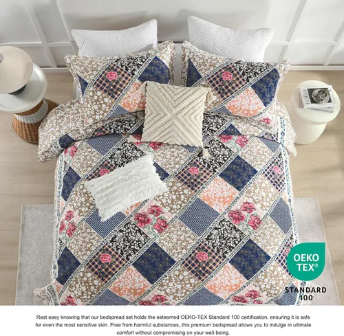Miniatura 4 de DDUOXIN Colcha floral tamaño King de 120 x 120 pulgadas, 100% algodón, reversible, de gran tamaño, con 2 fundas de almohada, colchas de granja