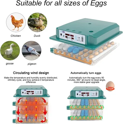 Miniatura 5 de YXCKG Incubadora digital automática de 120 huevos para incubar huevos de gran capacidad con vela de huevos, girador automático de huevos