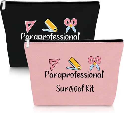 Miniatura 14 de Paraprofessional - 2 bolsas de maquillaje para regalo de agradecimiento para paraeducador, profesor, asistente, 2 piezas, bolsa de cosméticos, día