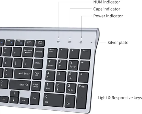 Miniatura 4 de FENIFOX Teclado y mouse inalámbricos, USB 2.4 GHz, silencioso, silencioso, perfil bajo, compacto, tamaño completo, plano, delgado, portátil