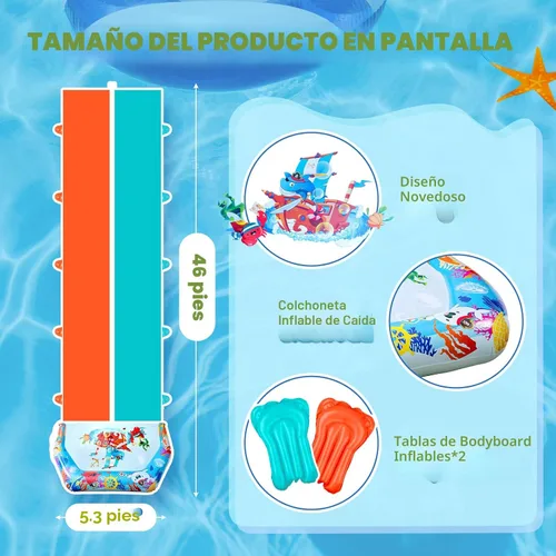 Miniatura 2 de Toboganes de agua dobles y toboganes acuáticos de 46 pies para niños y adultos, toboganes de agua extralargos con 2 bodyboards, resistentes
