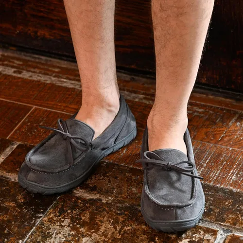 Miniatura 5 de LazyStep Pantuflas tipo mocasín de microgamuza para hombre, para interiores y exteriores, con espuma viscoelástica cómoda