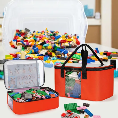 Miniatura 8 de Rexmica Bolsa organizadora de almacenamiento de juguetes grande de 2 piezas para ladrillos de construcción, estuche organizador de viaje