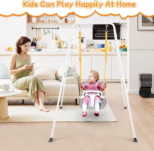 Miniatura 5 de Columpio 3 en 1 para bebé, plegable para interiores y exteriores, columpios multifuncionales para niños de 6 meses en adelante, fácil de montar