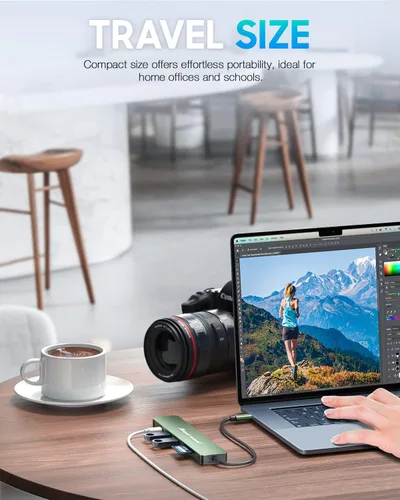 Miniatura 6 de Hiearcool - Adaptador HUB con USB C y 7 puertos en 1 de USB C a HDMI compatible para laptops Thunderbolt 3 y 4, MacBook Pro, Air, Dell, Lenovo, HP