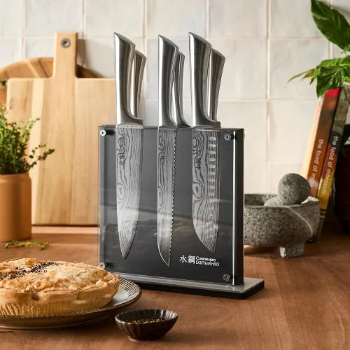 Miniatura 7 de Cuisine: pro Damashiro - Bloque de cuchillos (Kumi, juego de 7 cuchillos de chef) – Cuchillo de acero japonés – Bloque magnético para cuchillos