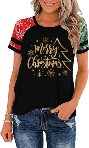 Miniatura 22 de Camisa de Navidad para mujer, manga raglán, con gráficos, para festivales de Navidad, lindas camisetas de moda para vacaciones, casual, regalo