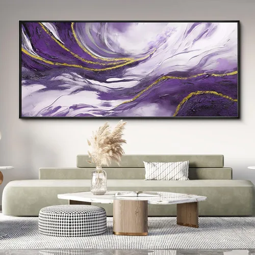 Miniatura 9 de yiijeah Arte de pared grande para sala de estar, lienzo para sala de estar, lienzo abstracto morado y dorado, decoración de pared de marco moderno