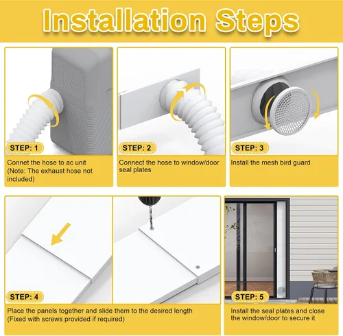 Miniatura 6 de Kit de aire acondicionado portátil para puerta corrediza, paquete de 6 rejillas de ventilación de puerta de CA, longitud máxima ajustable, kit