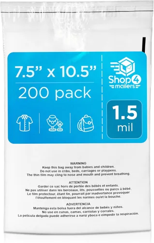 Miniatura 11 de Shop4Mailers Bolsa de polietileno transparente de 6 x 9 con advertencia de asfixia – Adhesivo autosellante, bolsa transparente de 1.5 mil para FBA