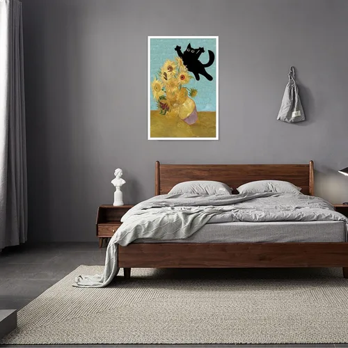Miniatura 6 de Póster de Arte Gracioso de Gato Negro Vintage Van Gogh Girasol Gato Impreso en Lienzo Arte de Pared de Gato Lindo Estética de Animales