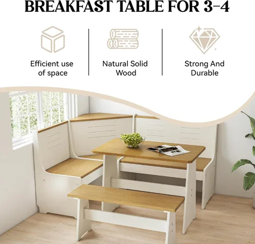 Miniatura 3 de Breakfast Nook - Juego de sillas de banco de cocina, mesa de comedor esquinera, ahorro de espacio, asiento reversible en forma de L para 3-5 Madera