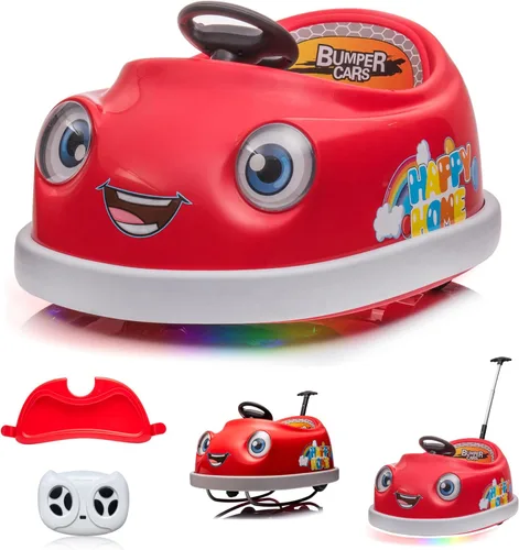 Coche de parachoques eléctrico de batería dual de 12 V para niños con control remoto, giro de 360 grados, función de balancín de varilla de caballo