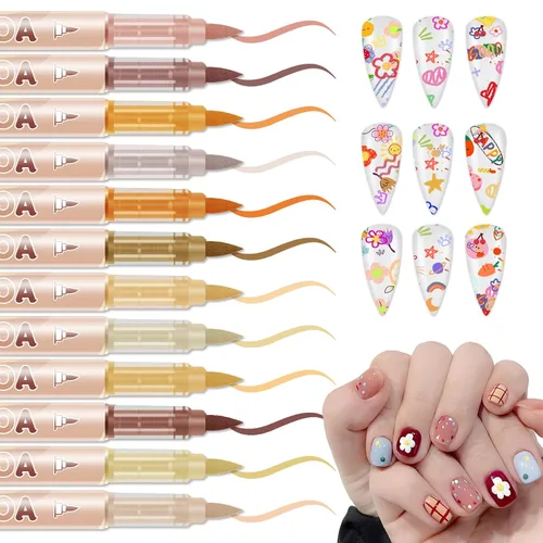 Miniatura 10 de IONSGAKO Juego de bolígrafos de arte de uñas de 12 colores, bolígrafos de esmalte de uñas, bolígrafo de dibujo de arte de uñas, secado rápido