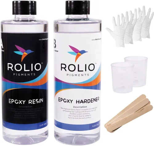 Rolio - Kit de resina epoxi y endurecedor de 32 onzas, transparente, brillante, resistente a los rayos UV, para manualidades de bricolaje,