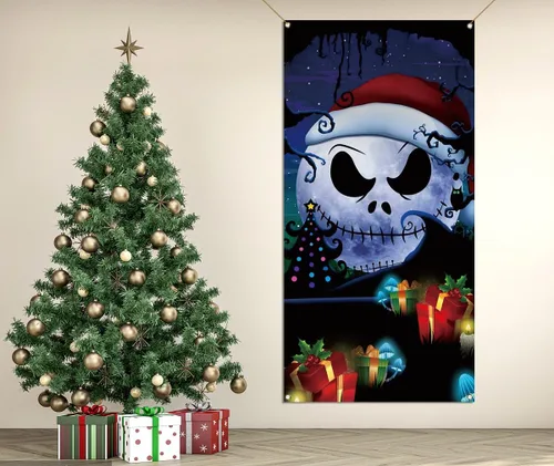 Miniatura 5 de Cubierta de puerta de Navidad Navidad Halloween invierno fiesta fiesta puerta delantera banner fotografía hogar porche decoración