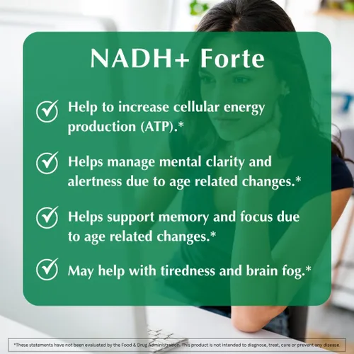 Miniatura 3 de PROVITA NADH+ Forte Suplemento de apoyo cognitivo con NADH, coenzima Q10 y clorofila Apoyo energético, enfoque, claridad mental y salud cerebral