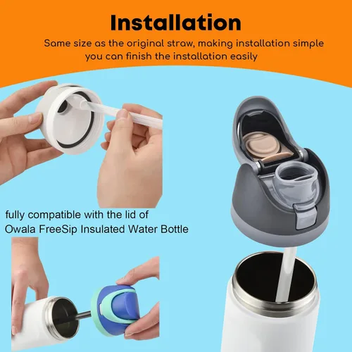 Miniatura 6 de ALINK Pajitas de repuesto para botella de agua aislada Owala FreeSip de 32 onzas y 24 onzas, paquete de 6 popotes de plástico negro reutilizables
