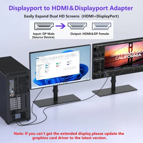 Miniatura 2 de Adaptador DisplayPort a HDMI y DisplayPort, adaptador de monitor dual de 4K a 60Hz, divisor de puerto DP a HDMI/pantalla extendida de 1 en 2