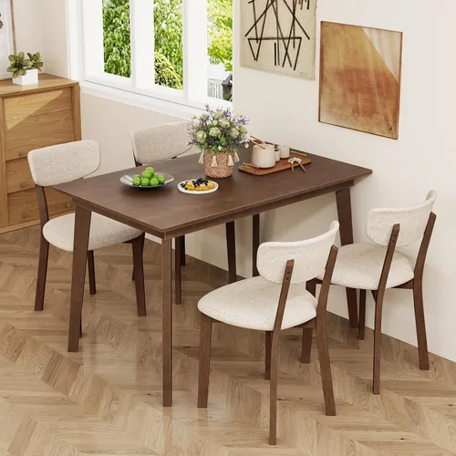 Miniatura 8 de Giantex Mesa de comedor para 4, mesa de cocina rectangular de madera de 48 pulgadas con patas de madera de goma maciza, mesa de comedor moderna