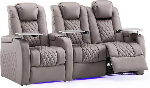 Miniatura 56 de Weilianda Asientos de Cine en Casa de Cuero de Grano Superior Silla Reclinable con Reposacabezas Eléctrico y Reclinación Asientos de Película Sofá