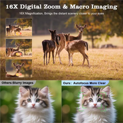 Miniatura 4 de ARNSSIEN Cámara digital 4K con pantalla abatible de 180° de 2.8 pulgadas, cámara fotográfica, diseño fácil de transportar tarjeta de 64 GB
