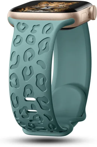 Miniatura 11 de CreateGreat Bandas Grabadas Compatibles con Apple Watch de 40mm 41mm 38mm 42mm 44mm 45mm 46mm 49mm, Correa de Silicona Suave con Patrón de Leopardo