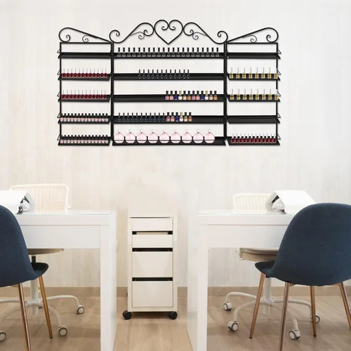 Miniatura 17 de Estante de almacenamiento de esmalte de uñas de metal para montar en pared, organizador de esmalte de uñas triangular de 5 niveles, soporte