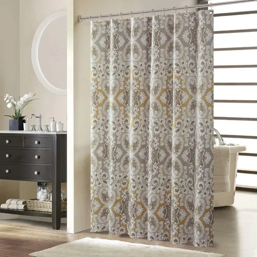Miniatura 13 de Cortina de ducha larga de tela, cortinas de ducha de damasco bohemio con estampado de paisley en vino burdeos y oro amarillo, cortinas impermeables