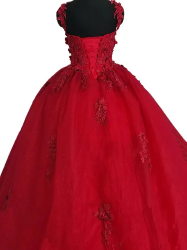 Miniatura 7 de Vestidos de quinceañera con cuello en V para mujer, vestido de baile de tul brillante 3D, apliques de flores dulces 15 16, vestidos de fiesta