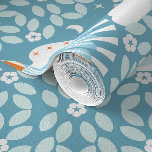 Miniatura 2 de Spoonflower Papel pintado de grado comercial Swatch - Cielo Azul Arte Popular Naranja Aqua Maximalista Magia Lucid Soñar Escandi Escandinavo Místico