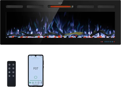 Miniatura 14 de Insertos de chimenea eléctrica WiFi de 33 pulgadas, calentador de chimenea empotrado y montado en la pared con color de llama ajustable y brillo