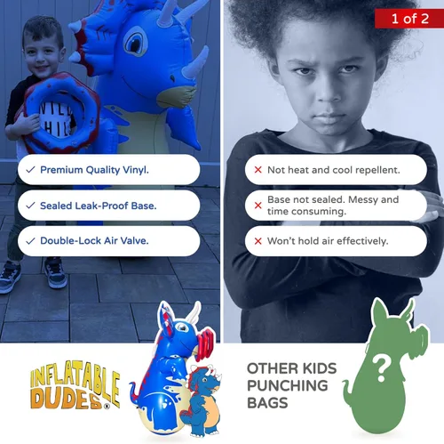 Miniatura 5 de INFLATABLE DUDES Dinosaurio - Saco de boxeo para niños Ya lleno de arena Bolsa Bop Juguete de boxeo inflable Saco de boxeo para niños Blue