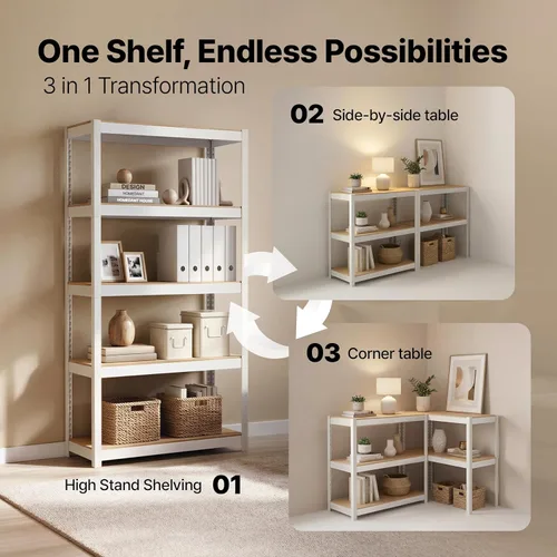 Miniatura 11 de HOMEDANT House Unidad de Estantería de Metal Laminado de 5 Niveles Estante de Almacenamiento Ajustable Rack Utilitario Estantes de Servicio Pesado