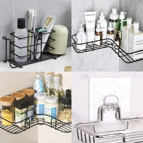 Miniatura 7 de Paquete de 4 ganchos adhesivos para regadera, cesta de baño, soporte para jabonera, fregadero de cocina, ganchos adhesivos de repuesto